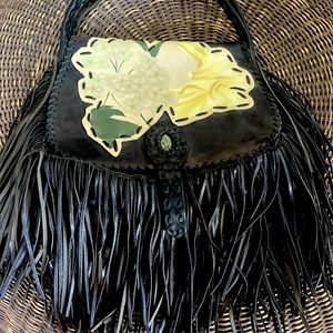 Hand sewn large leather finge Shoulder Bag